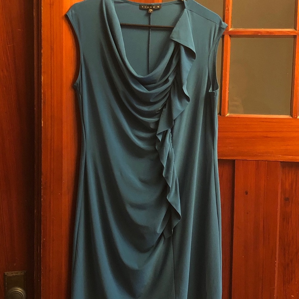 turquoise rusched sleeveless dress